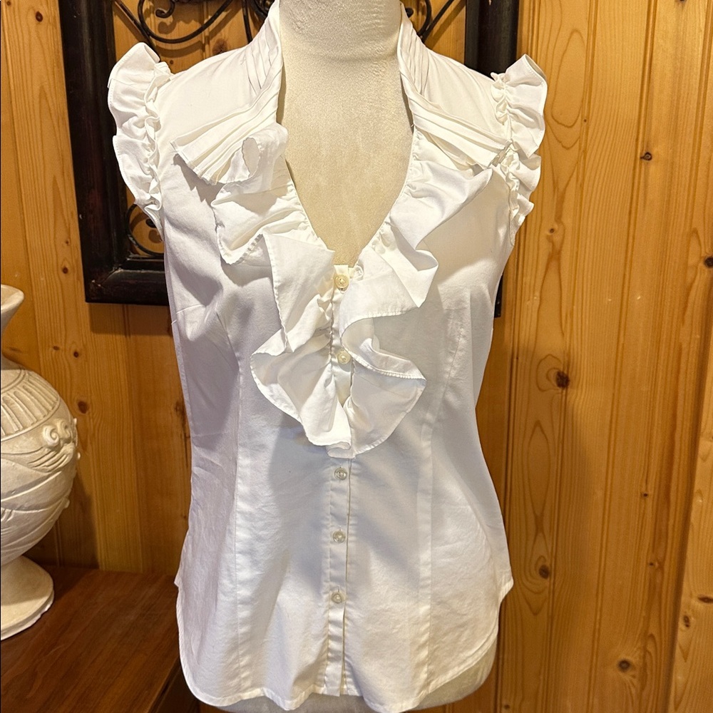 LOFT Ivory Ruffle Trim Blouse